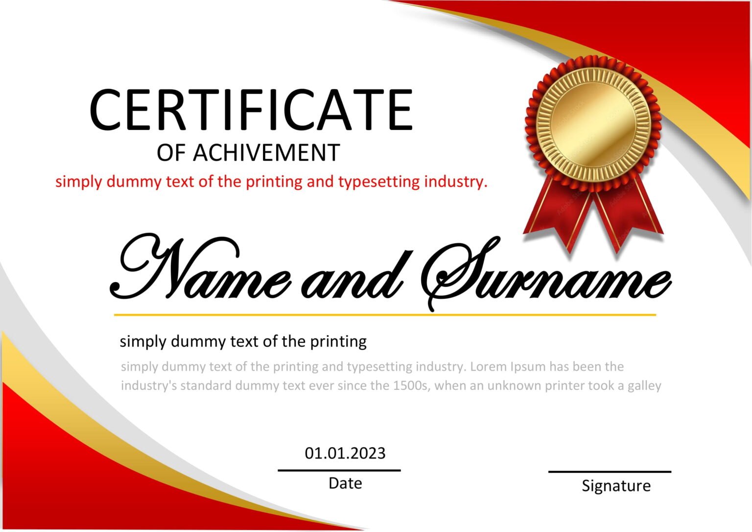 Certificate Of Achievement Design Template in MS Word