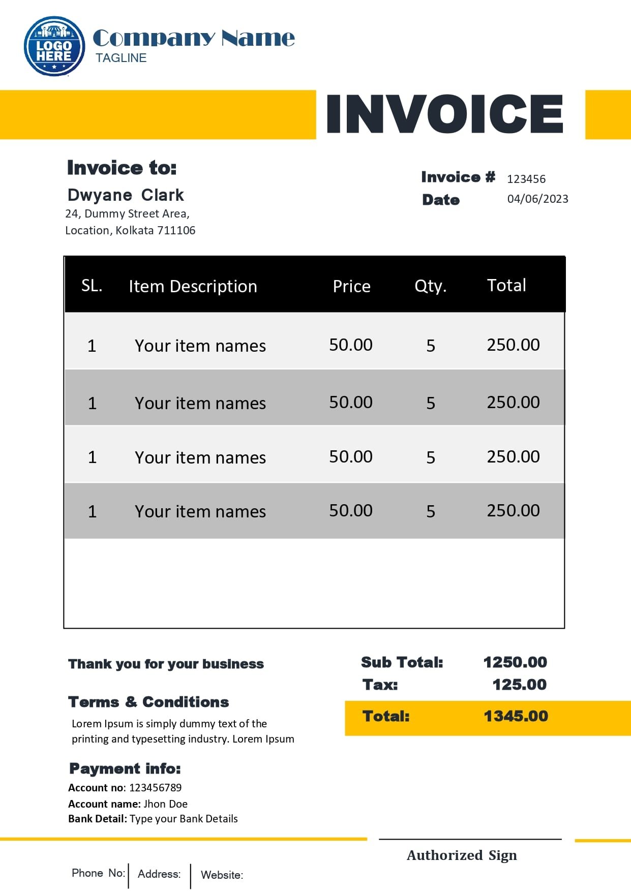 Retail Invoice Template Design in MS Word - MS point